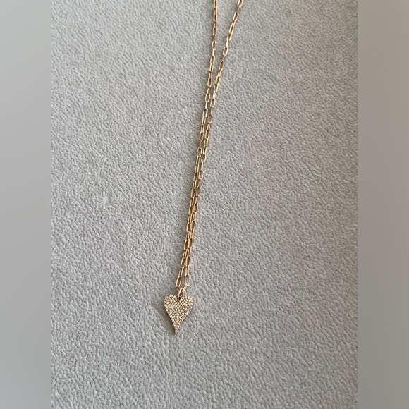 Shy creations 14k rose gold paper clip pave diamond elongated heart necklace - Picture 11 of 16